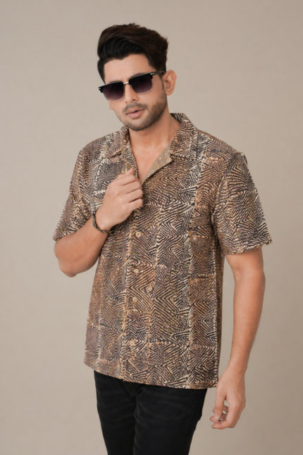 Premium Wax Batik Printed Summer Shirt for Men Half Sleeve Cuban Collar Casual Beach Resort Vacation Style Shirt