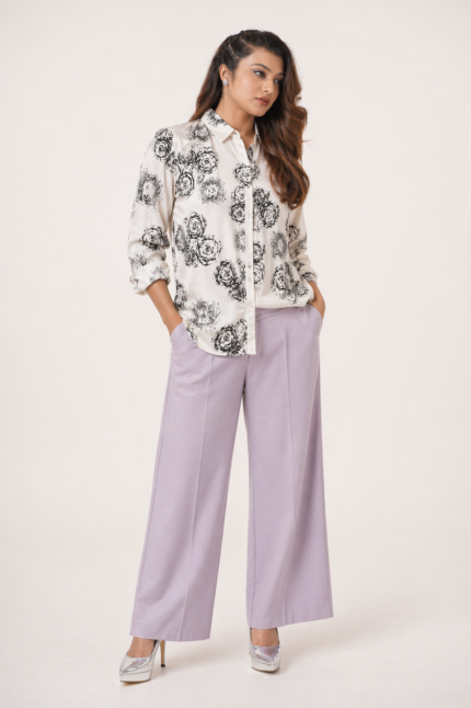 Amriss Women Elegant Casual Outfit Designer Collection Printed Georgette Top with Wide Leg Bottom Two Piece Co-Ord Set