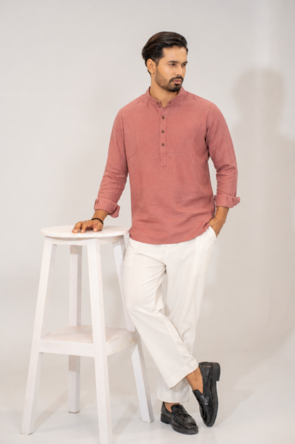 Premium Men's Cotton Katua Panjabi Solid Casual Long Sleeve Mandarin Collar Amriss Traditional Kurta for Men