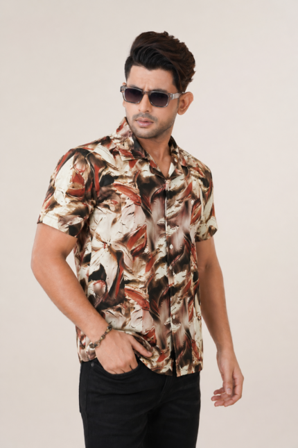 Premium Tropical Floral Printed Summer Wear Shirt for Men Half Sleeve Cuban Collar Casual Beach Resort Vacation Style Shirt